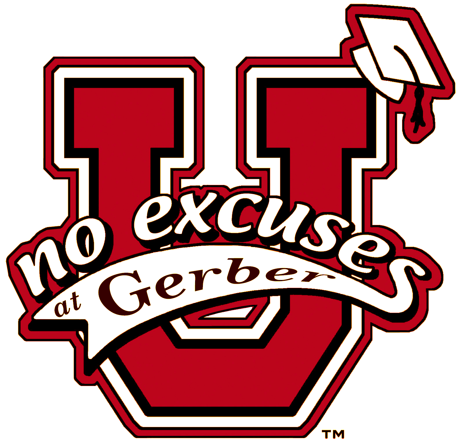 No Excuses at Gerber icon with large U wearing graduation cap